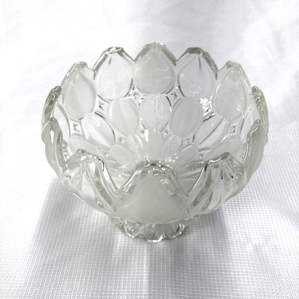 Vintage Bohemian Czech Lead Crystal Round Frosted Petal Pedestal Bowl Orig. Box